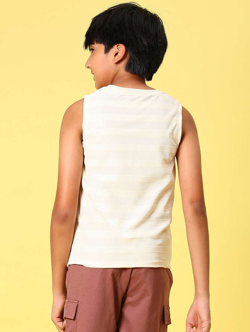 boys cream striped cotton sleeveless casual t-shirt - 21925990 -  Standard Image - 4