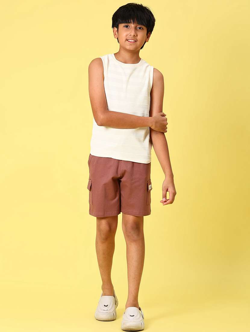 boys cream striped cotton sleeveless casual t-shirt - 21925990 -  Standard Image - 4