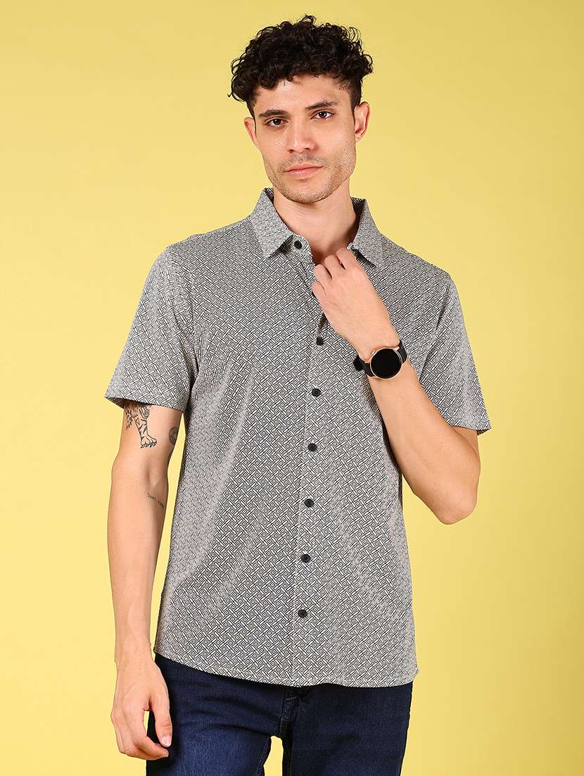men printed short sleeve regular fit casual shirt - 21926021 - Standard Image - 1