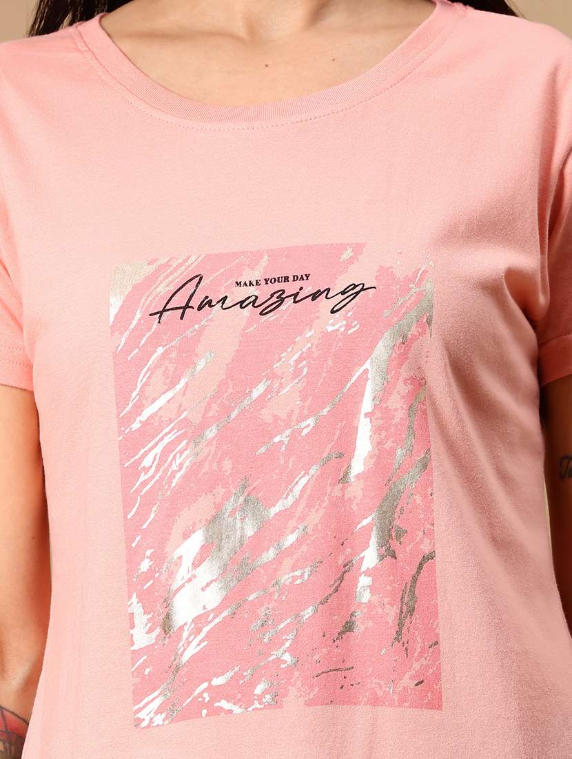 women front print round neck t-shirt - 21926043 -  Standard Image - 4