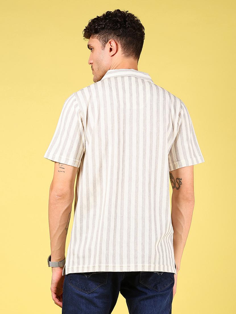men striped cuban collaed short sleeve casual shirt - 21926046 - Standard Image - 4