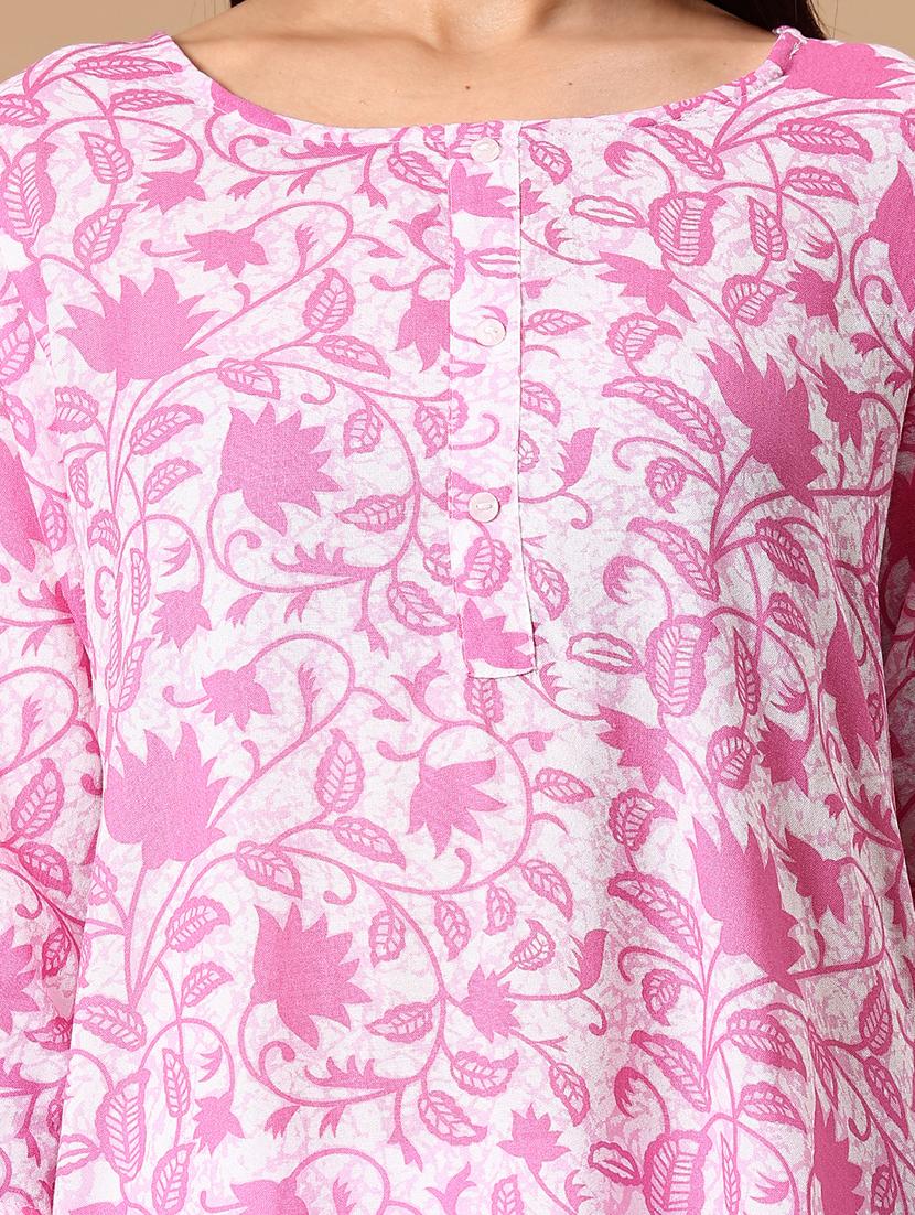 womne pink printed round neck straight kurta - 21926071 - Standard Image - 4