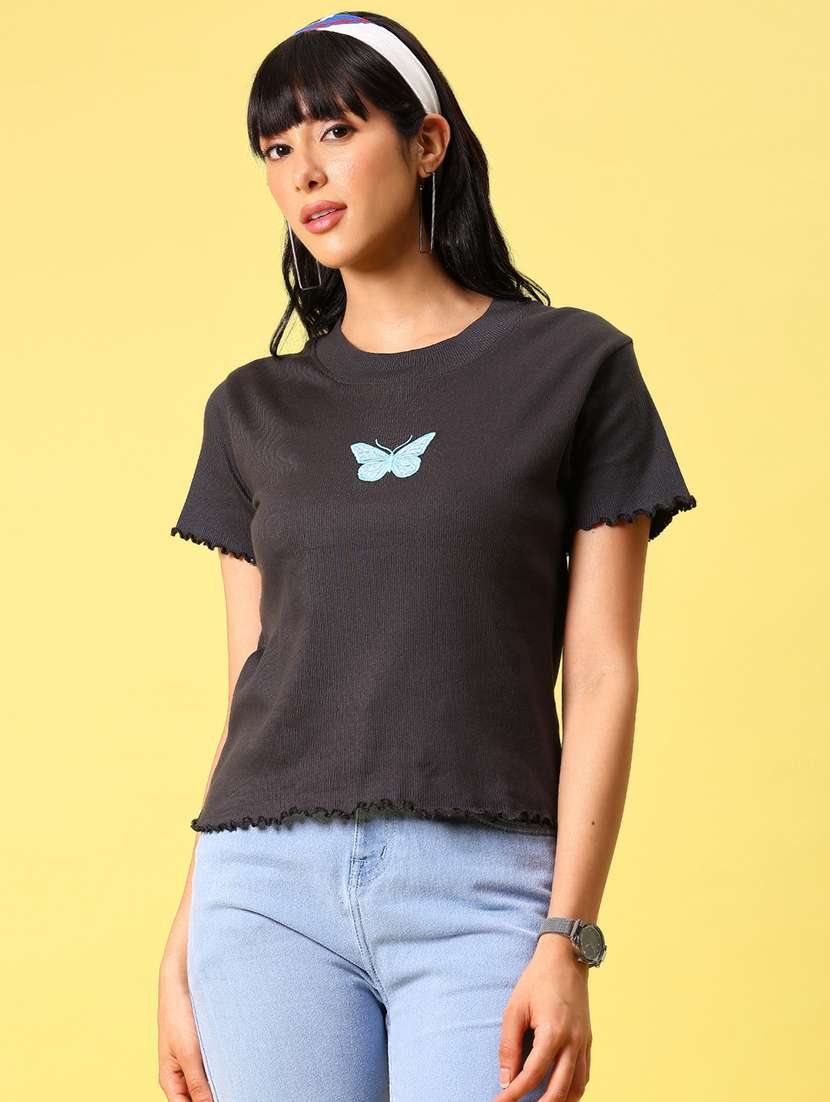 women black printed short sleeve top - 21926080 - Standard Image - 1