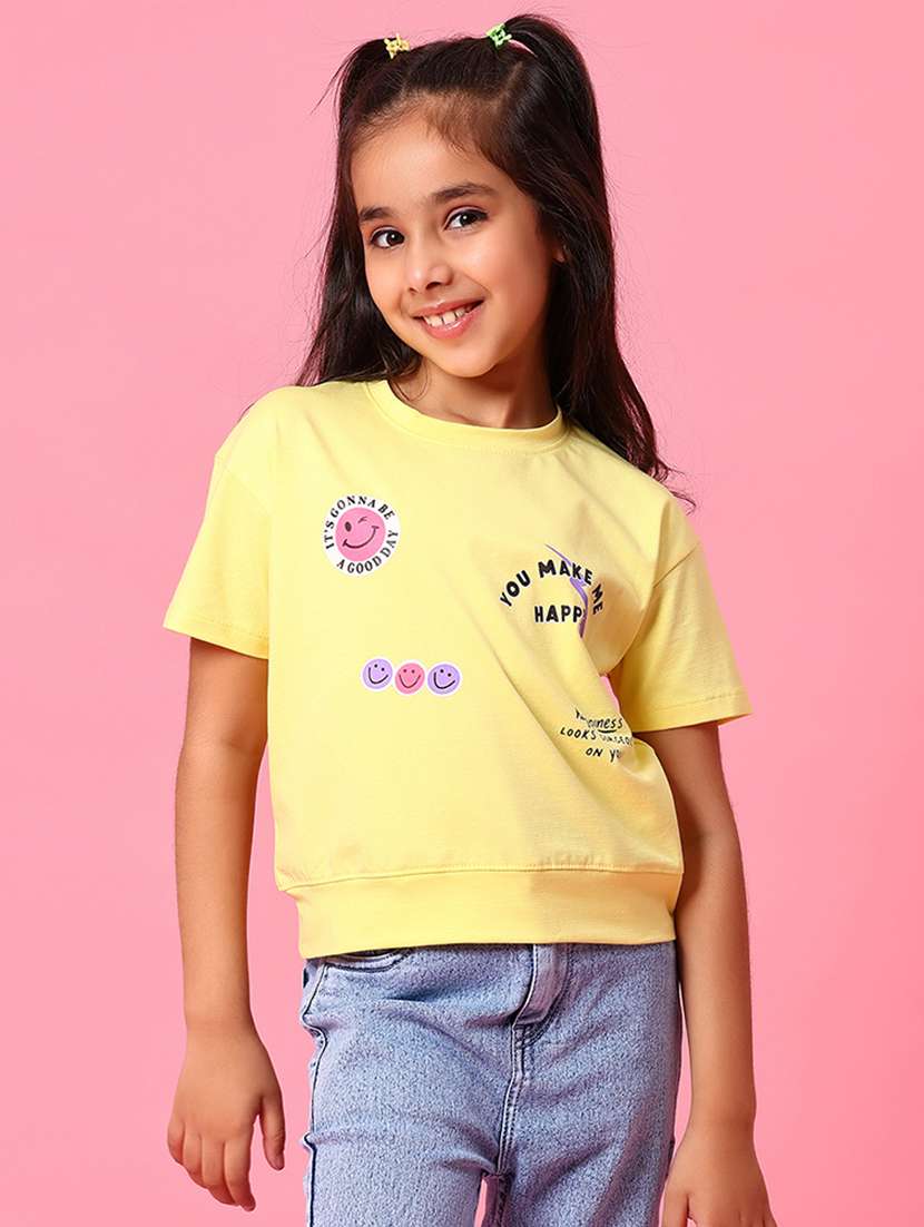 girls yellow printed short sleeve tee - 21926099 -  Standard Image - 1