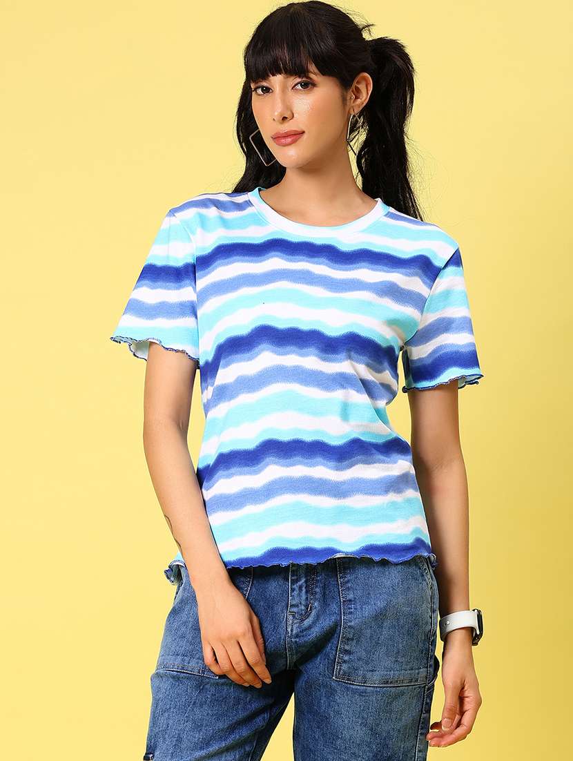 women's pringted blue and white casual t-shirt - 21926103 -  Standard Image - 1