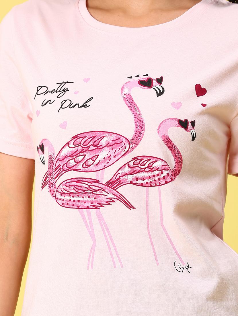 women front print round neck t-shirt - 21926133 - Standard Image - 4