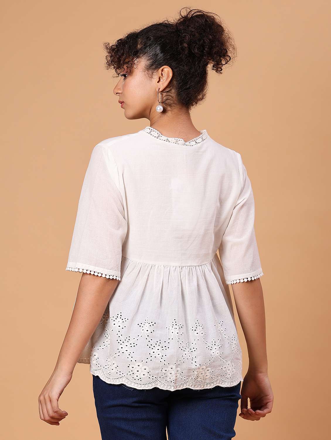 women ehite solid schiffli peplum top - 21926160 -  Standard Image - 4