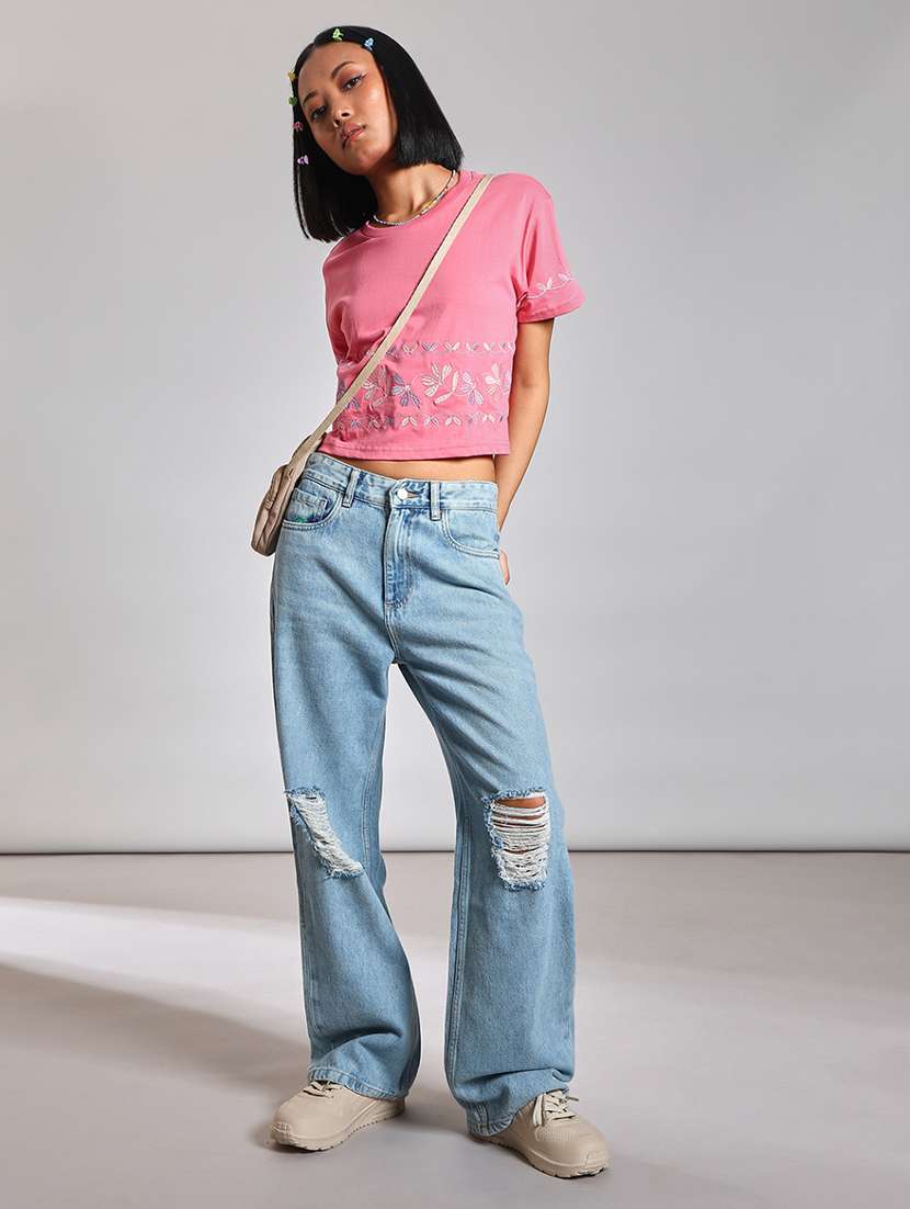 women pink embroidered short sleeve regular top - 21926162 -  Standard Image - 4