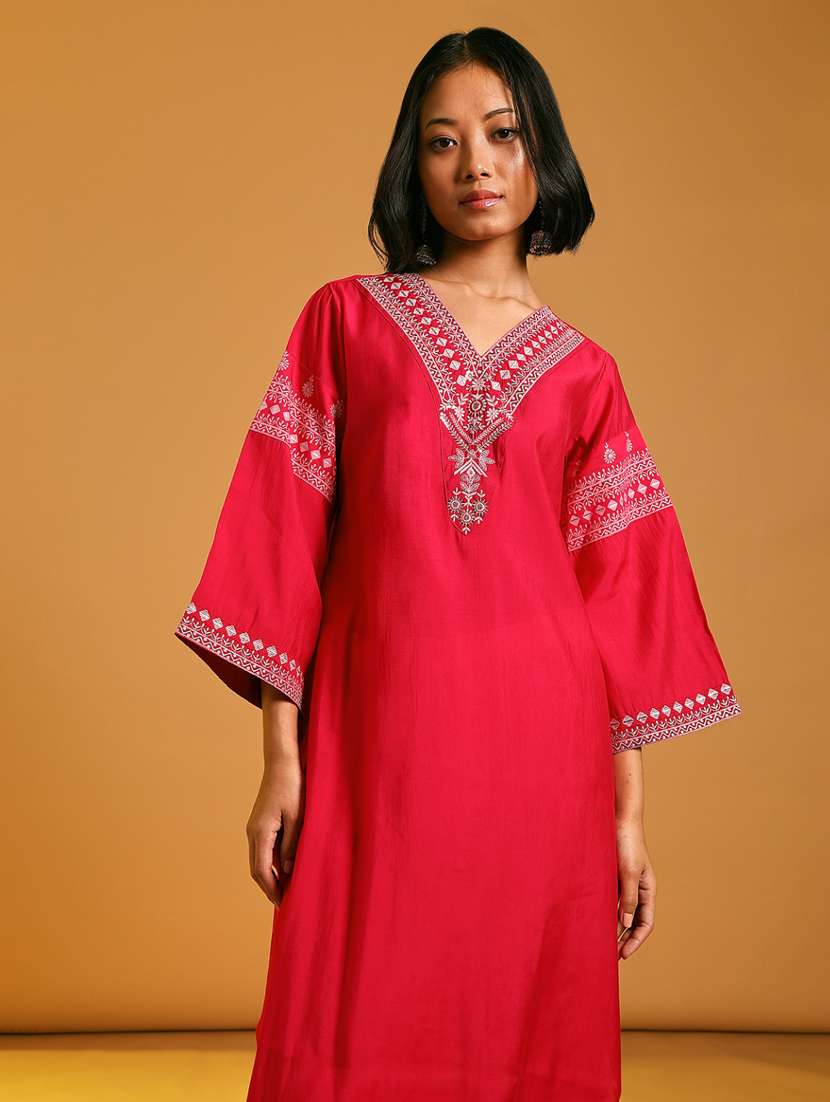 women embroidered bell sleeve straight kurta - 21926174 - Standard Image - 4