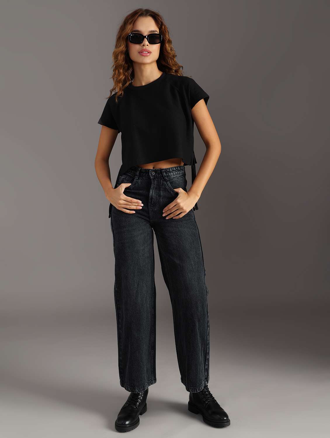 women solid short sleeve crop top - 21926212 - Standard Image - 6