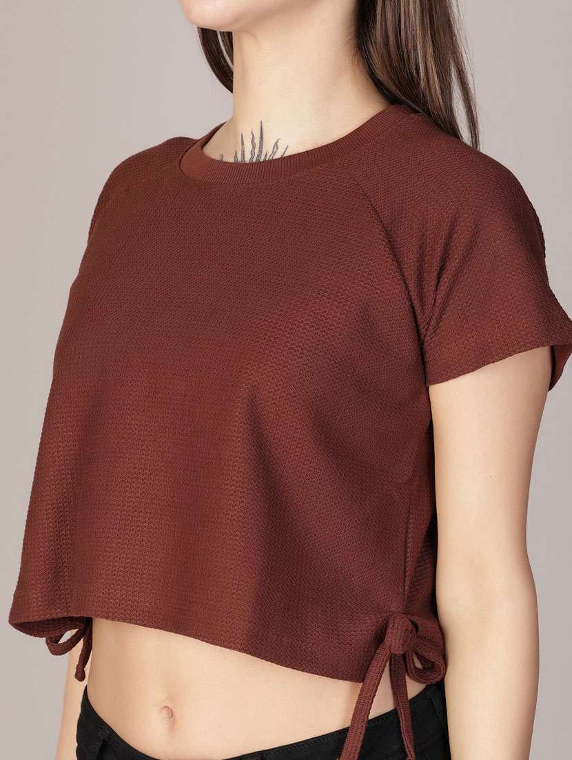 women solid short sleeve crop top - 21926213 - Standard Image - 4