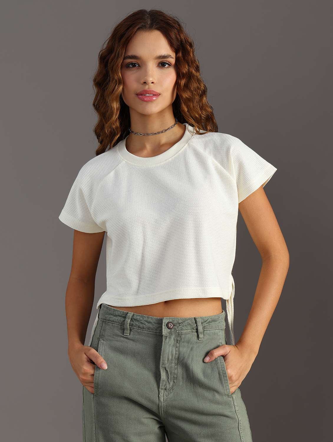 women solid short sleeve crop top - 21926214 -  Standard Image - 1