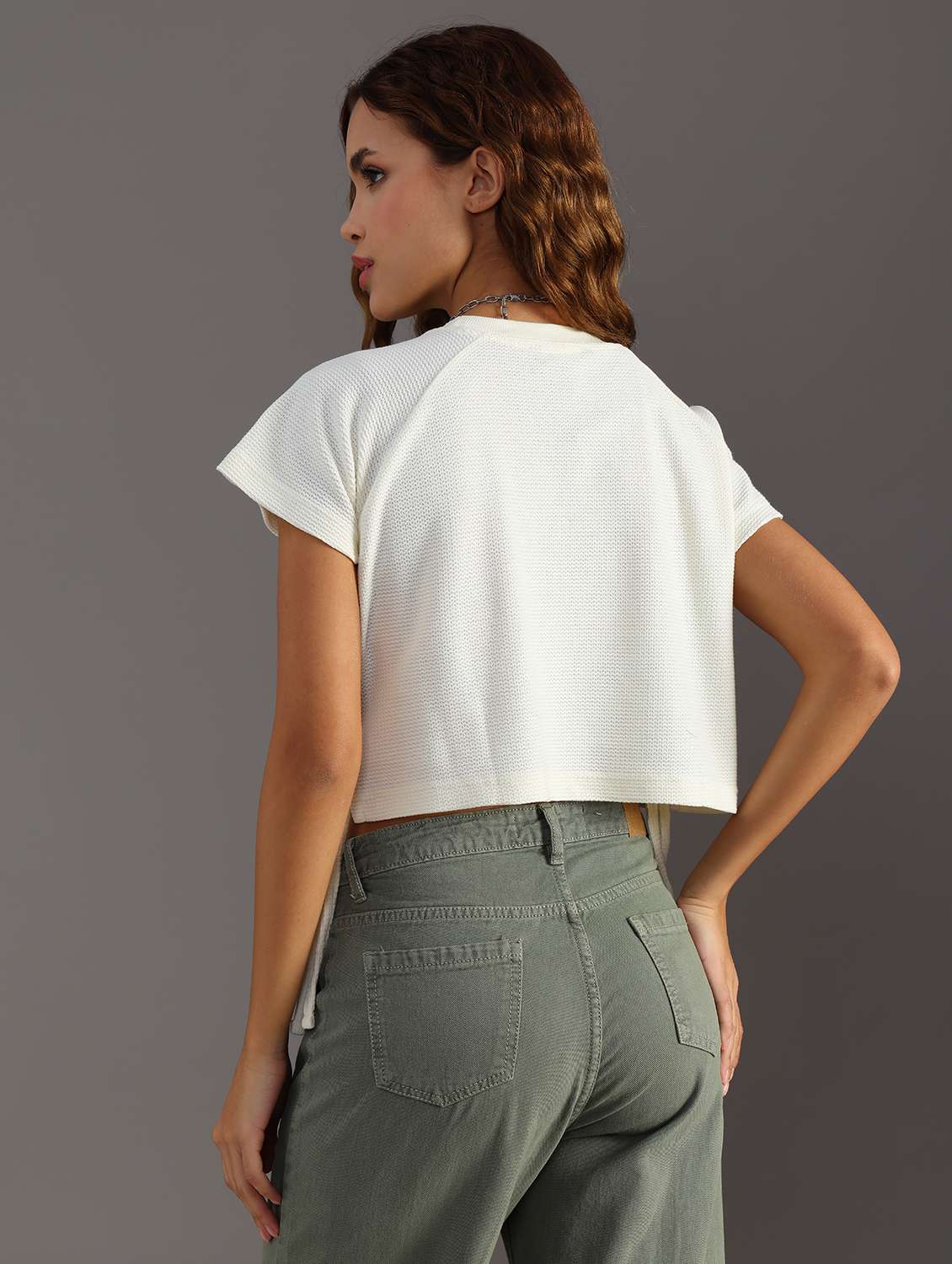 women solid short sleeve crop top - 21926214 -  Standard Image - 4
