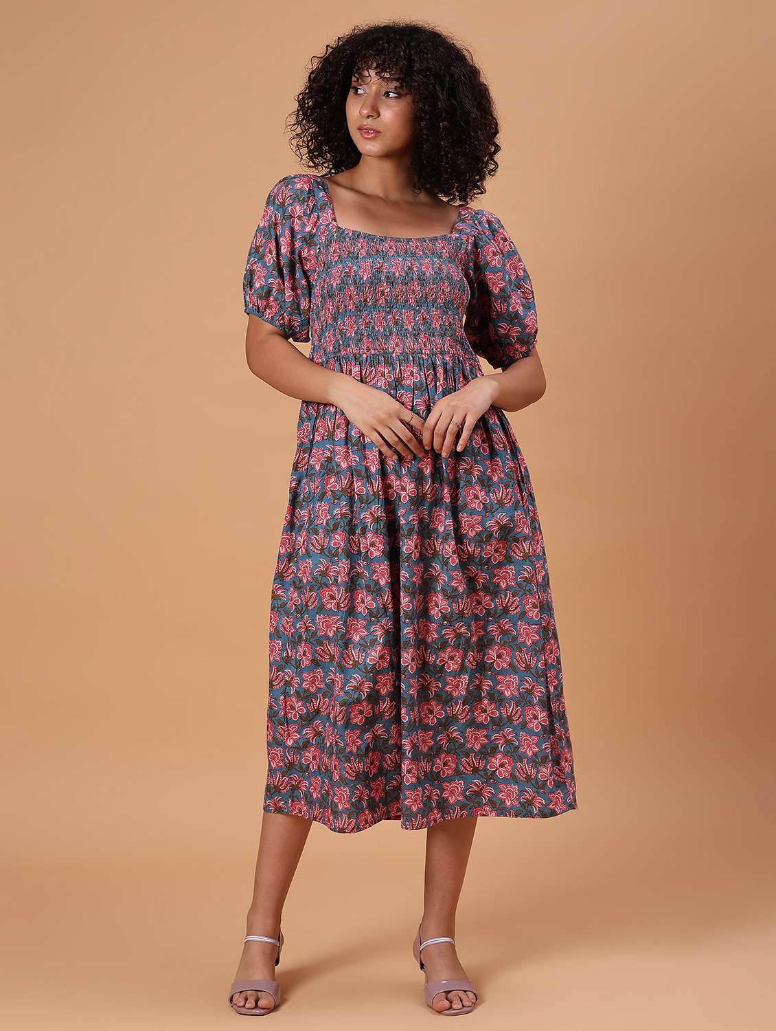 Women Floral Print Puff Sleeve Fit & Flare Dress - 21926218 -  Standard Image - 1