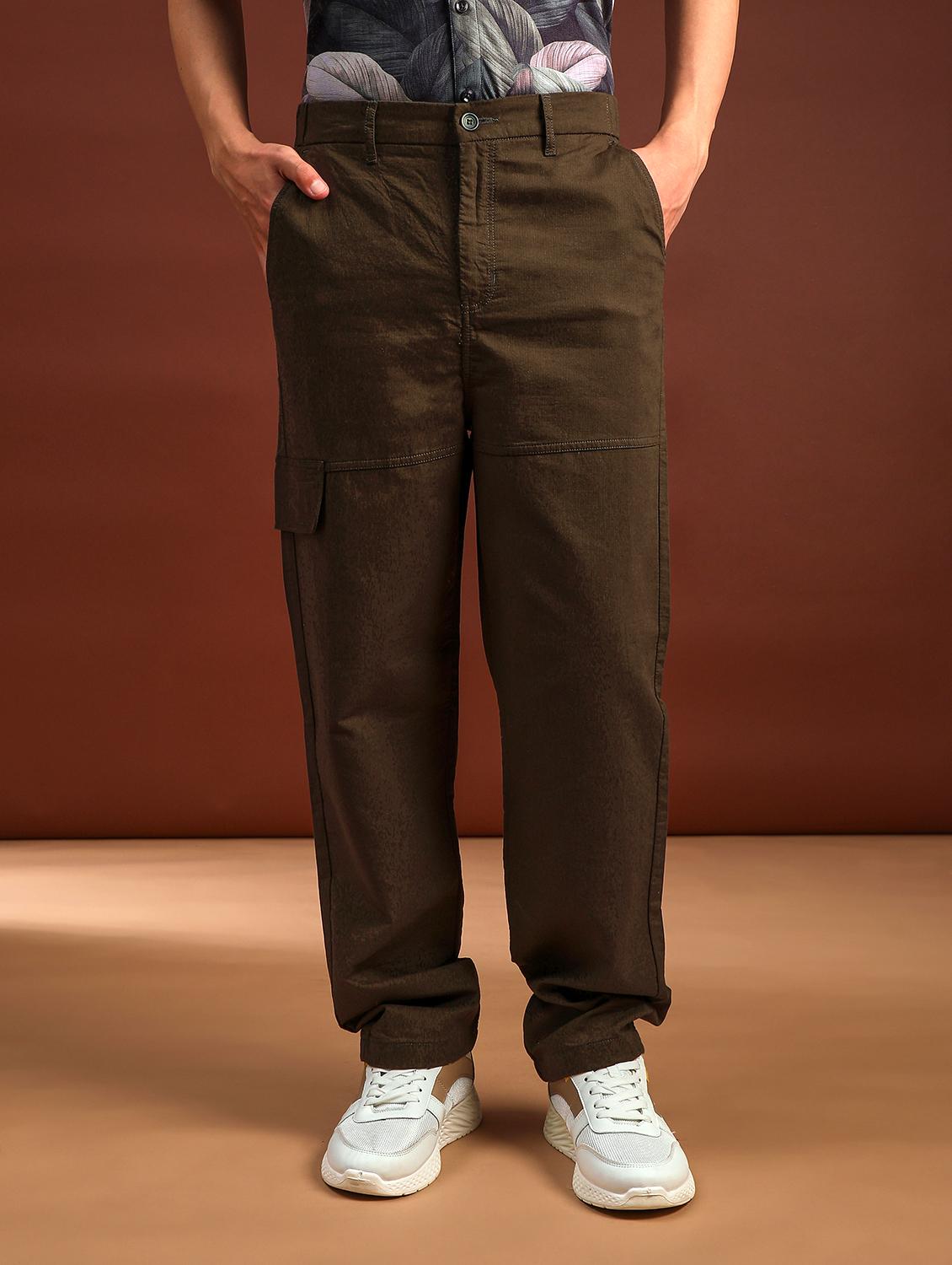 olive yarn dyed striper casual trousers - 21926229 - Standard Image - 1
