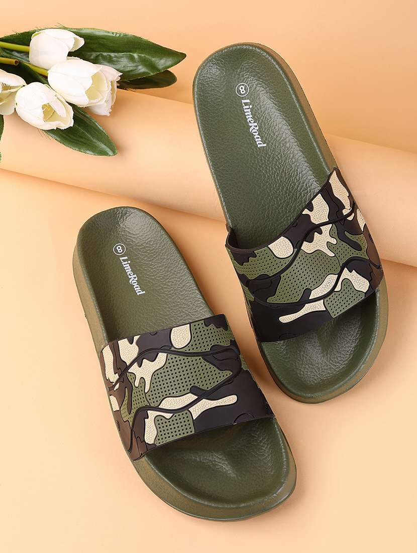 men olive slip on slider