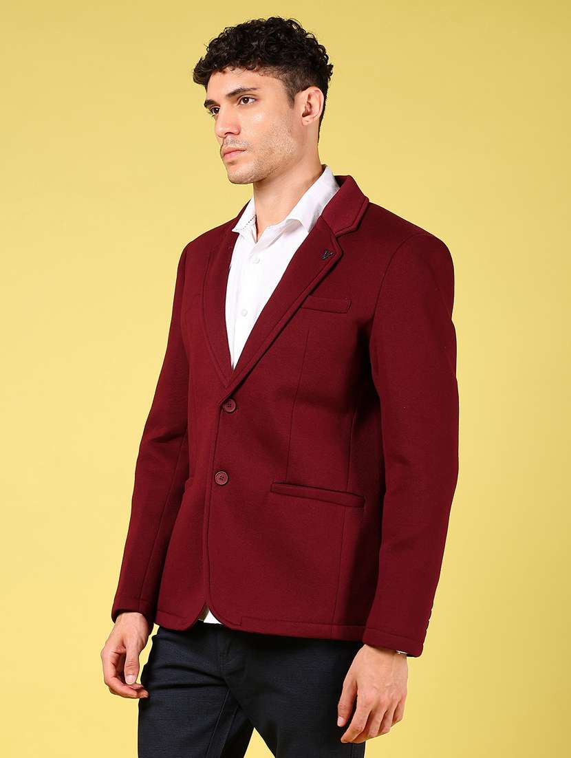 men maroon solid long sleeve single breasted blazer - 21926286 -  Standard Image - 1