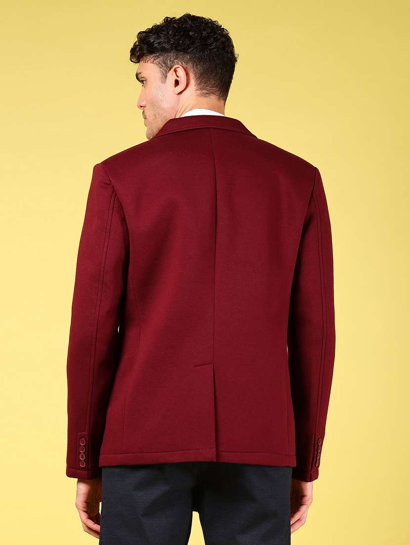men maroon solid long sleeve single breasted blazer - 21926286 -  Standard Image - 4