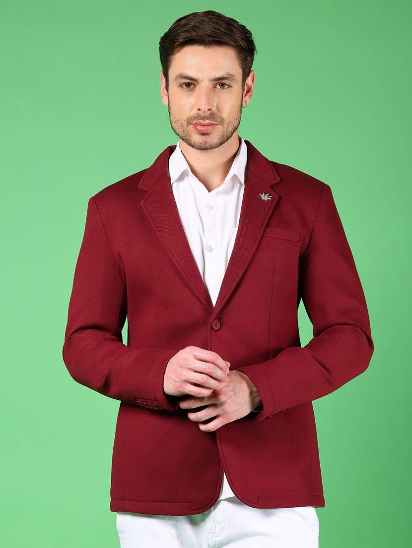 men solid lapel collar single breasted casual blazer - 21926293 -  Standard Image - 1