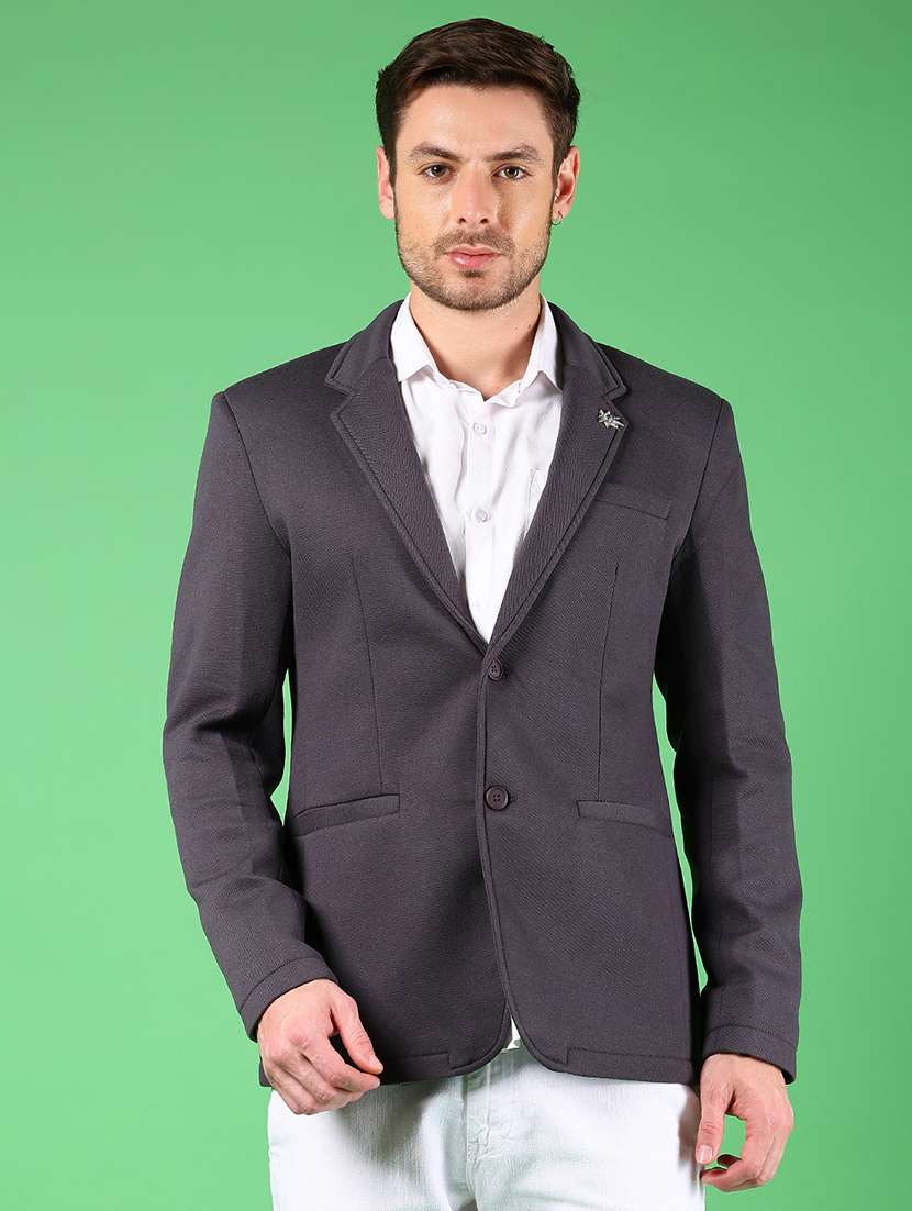 men solid lapel collar single breasted casual blazer - 21926298 -  Standard Image - 1