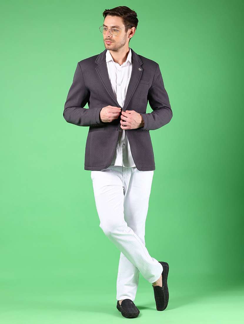 men solid lapel collar single breasted casual blazer - 21926298 -  Standard Image - 4