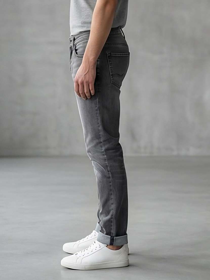 men washed high rise full length tapered jeans - 21926299 -  Standard Image - 1