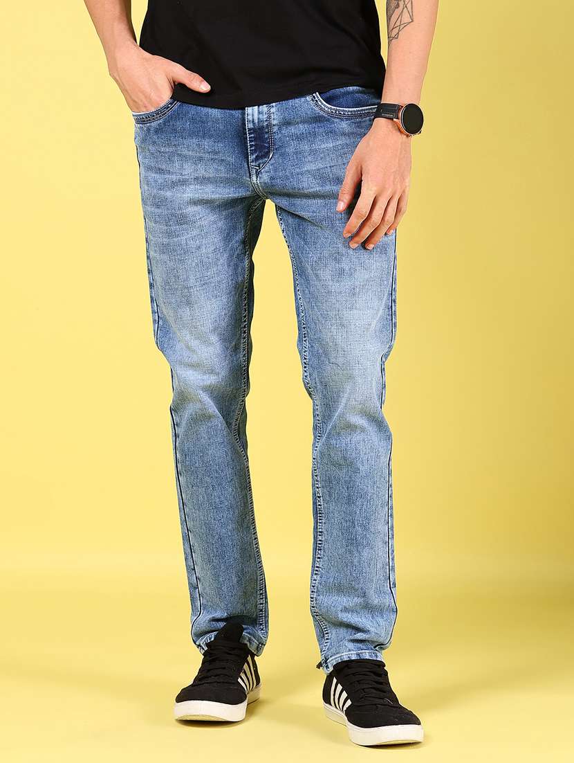 men solid mid rise slim fit jean