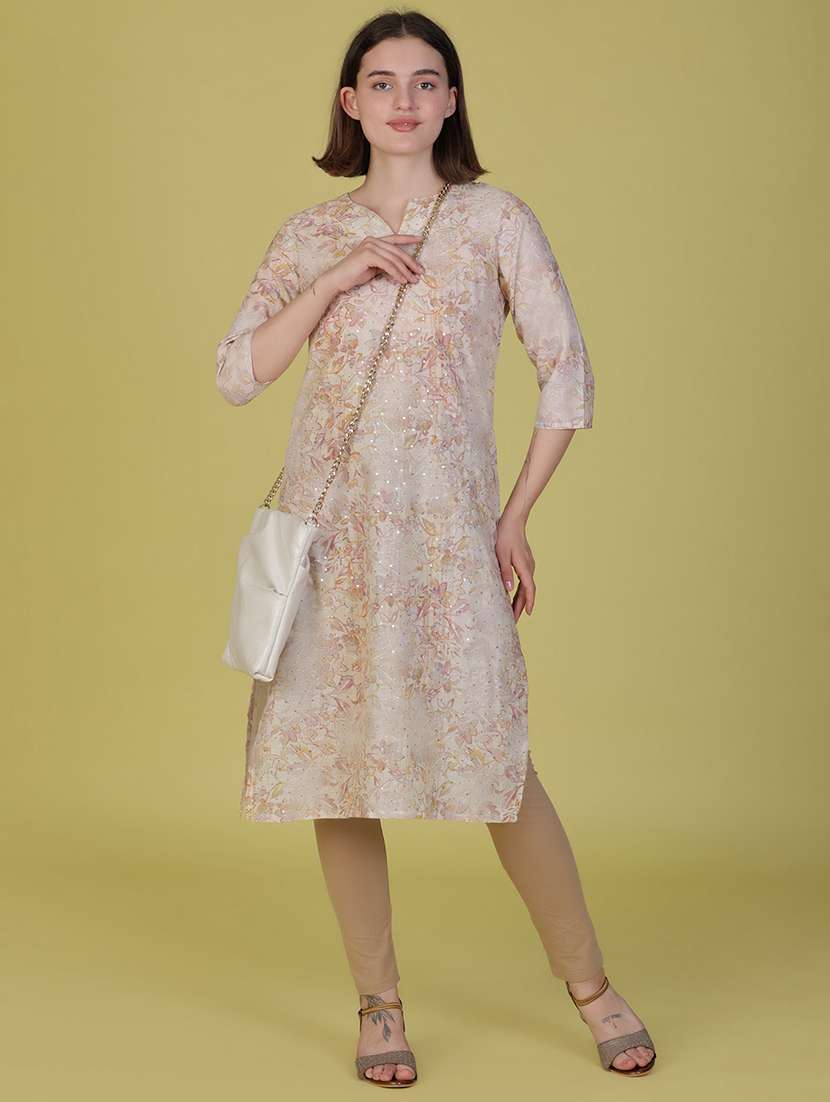 women three quarter sleeve straight kurta - 21926366 -  Standard Image - 1