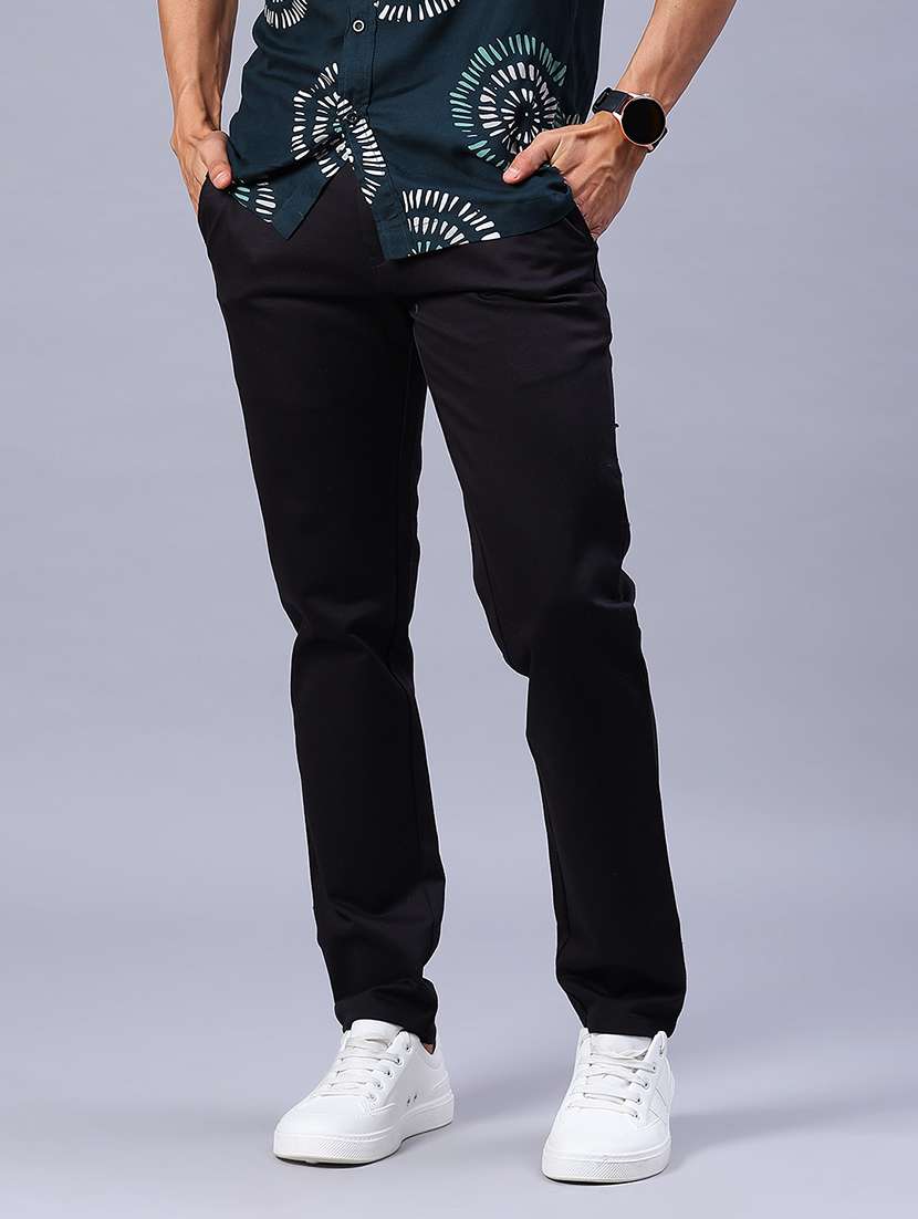 men solid mid rise casual chinos