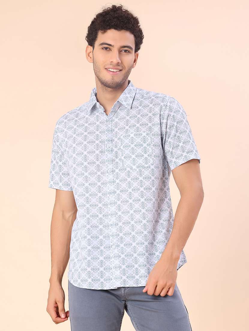 men printed short sleeve regular fit casual shirt - 21926565 -  Standard Image - 1