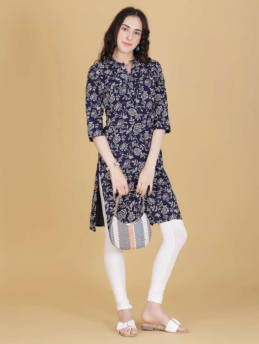 women floral three quarter sleeve straight kurta - 21926608 -  Standard Image - 1
