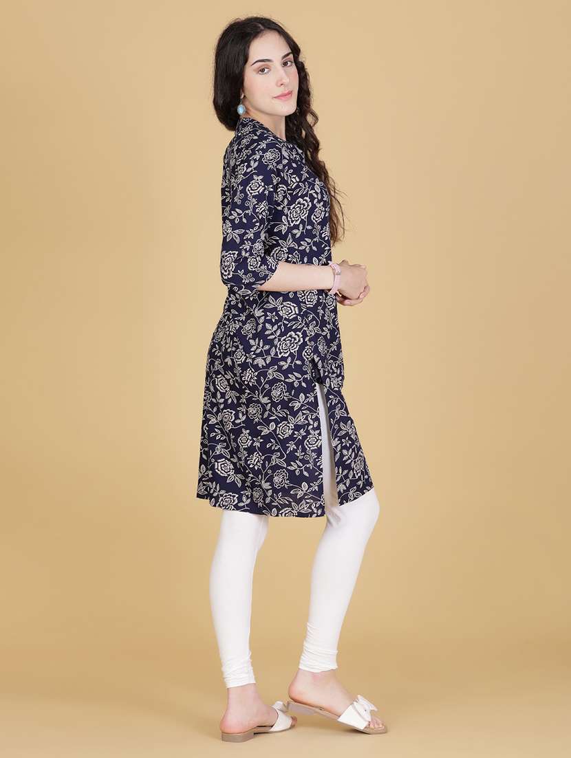 women floral three quarter sleeve straight kurta - 21926608 - Standard Image - 4