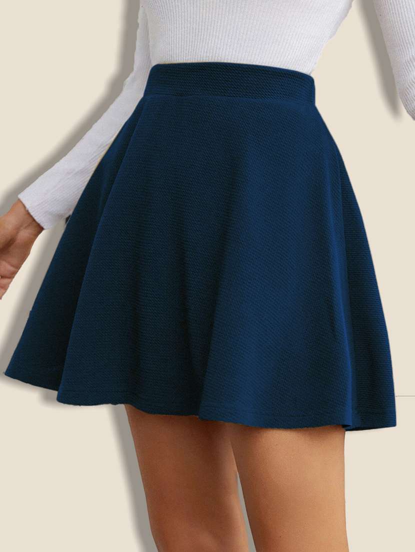 women solid high rise skater skirt