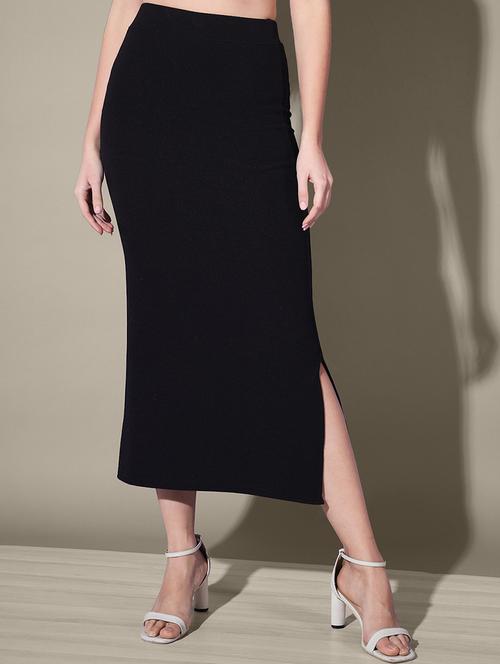 women black solid high rise bodycon skirt - 21926620 -  Standard Image - 0