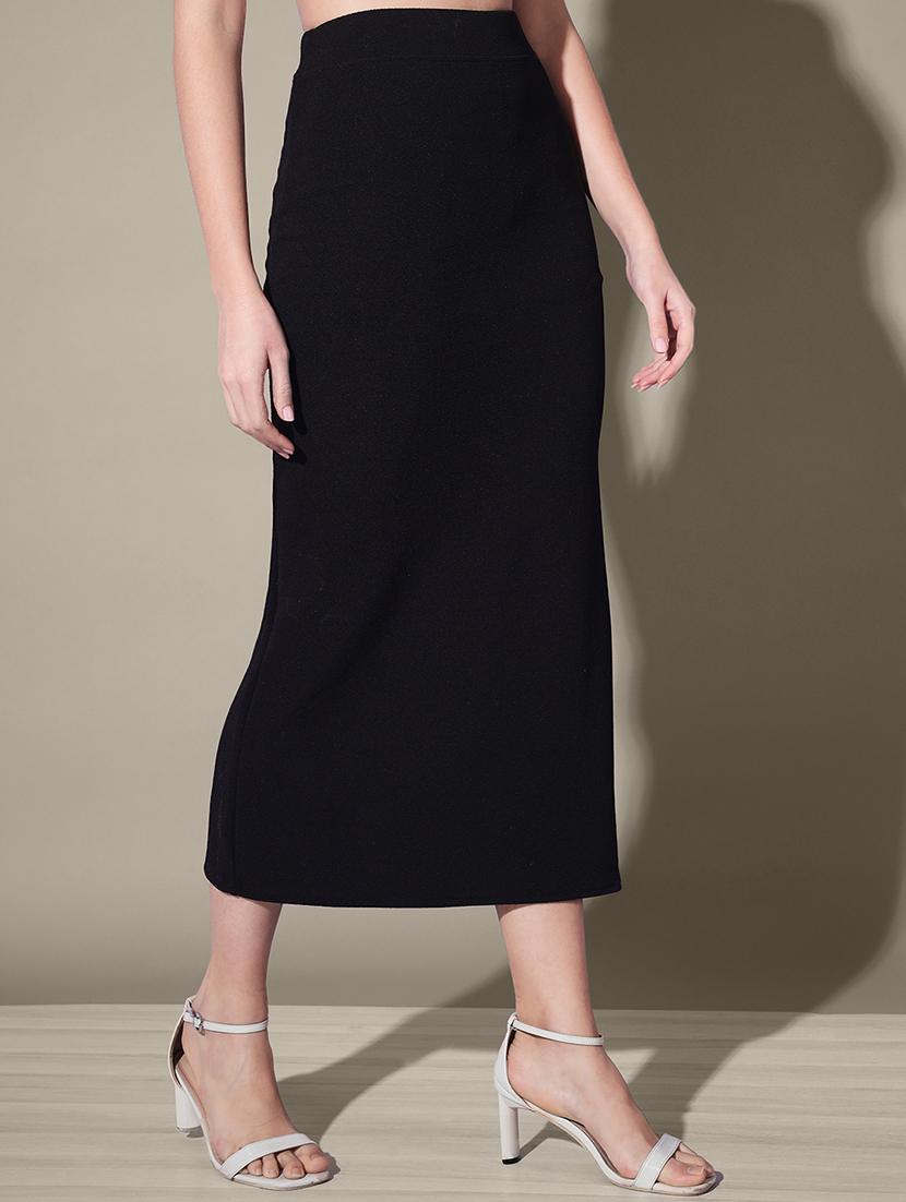 women black solid high rise bodycon skirt - 21926620 -  Standard Image - 1
