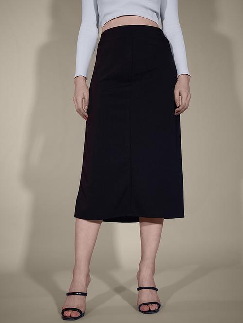 women black solid high rise a-line skirt - 21926624 -  Standard Image - 0