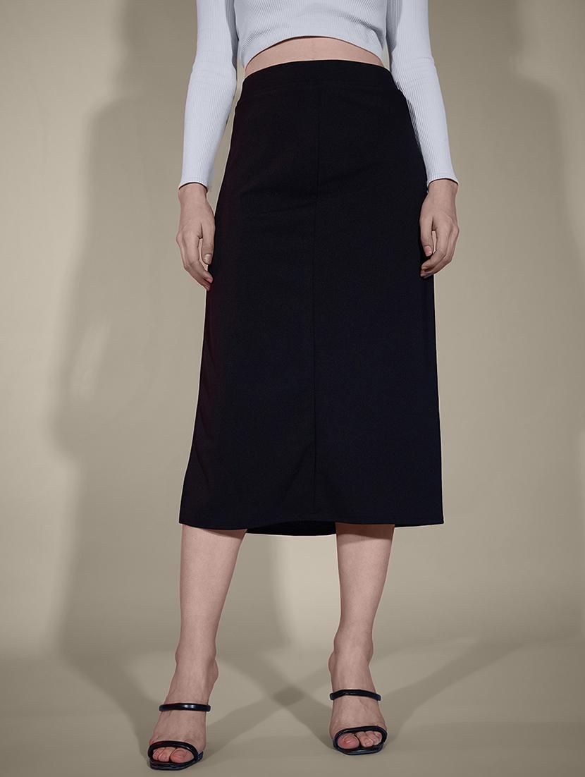 women black solid high rise a-line skirt - 21926624 -  Zoom Image - 0