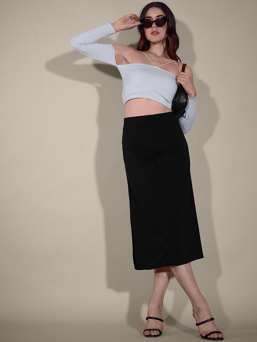 women black solid high rise a-line skirt - 21926624 - Standard Image - 4