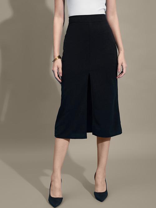 women black solid high slit straight skirt - 21926625 -  Standard Image - 0