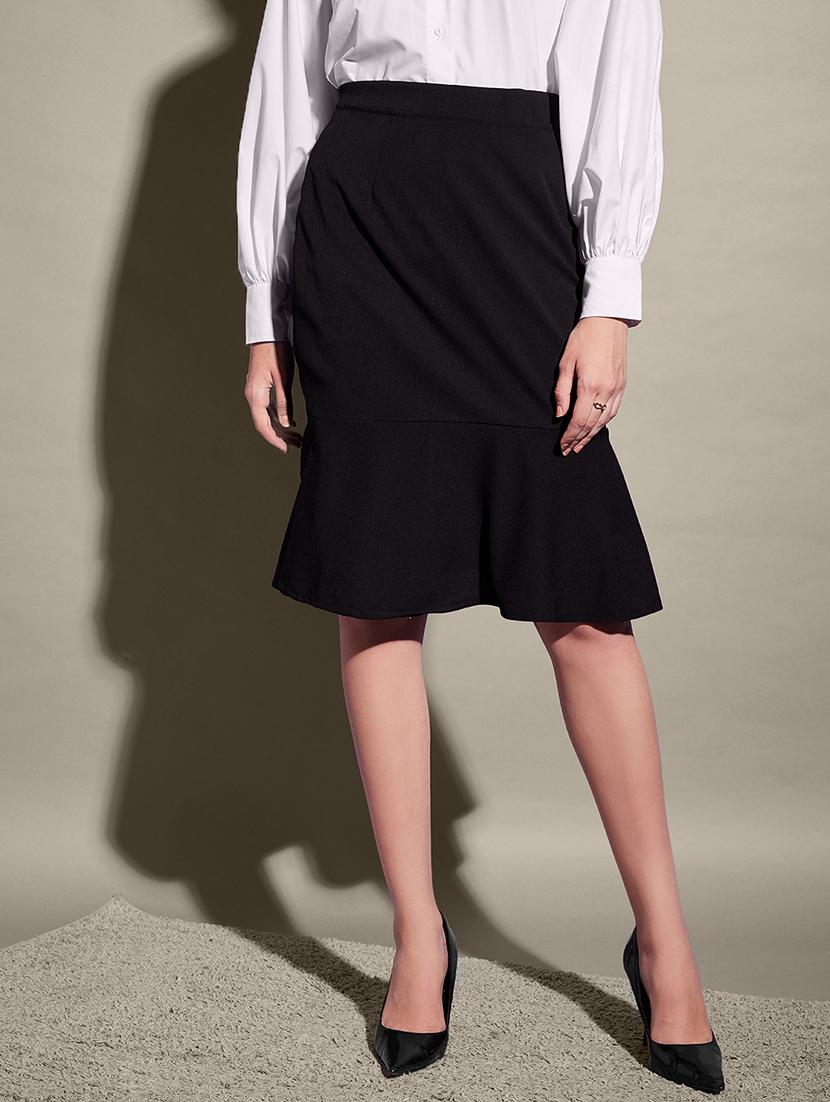 women black solid high rise tiered skirt - 21926627 - Standard Image - 1