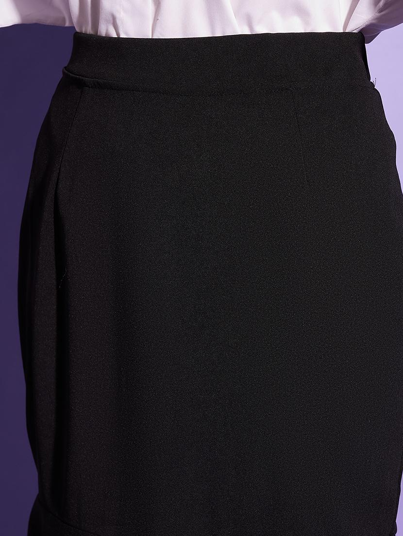women black solid high rise tiered skirt - 21926627 - Standard Image - 4