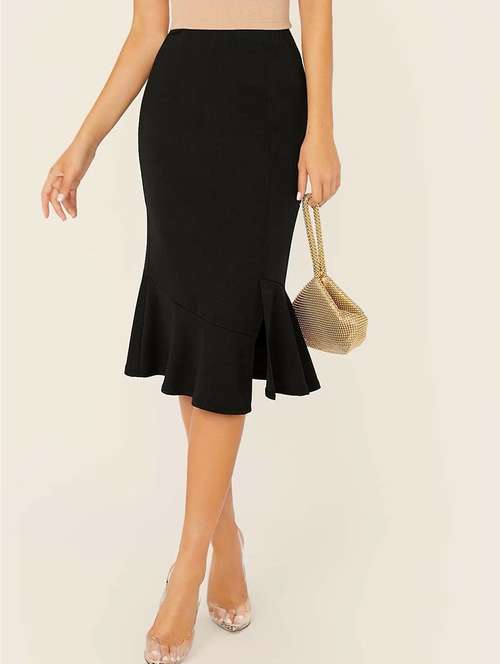 women black solid high rise tiered skirt - 21926629 -  Standard Image - 0