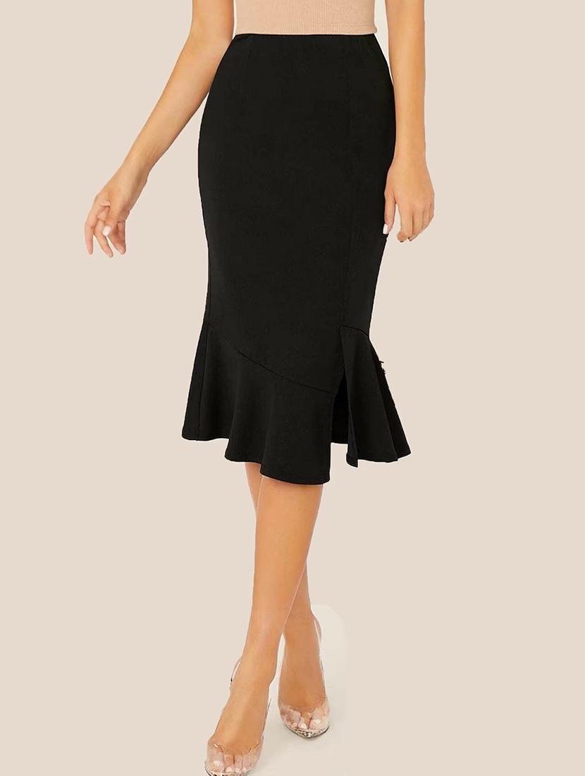 women black solid high rise tiered skirt - 21926629 - Standard Image - 1