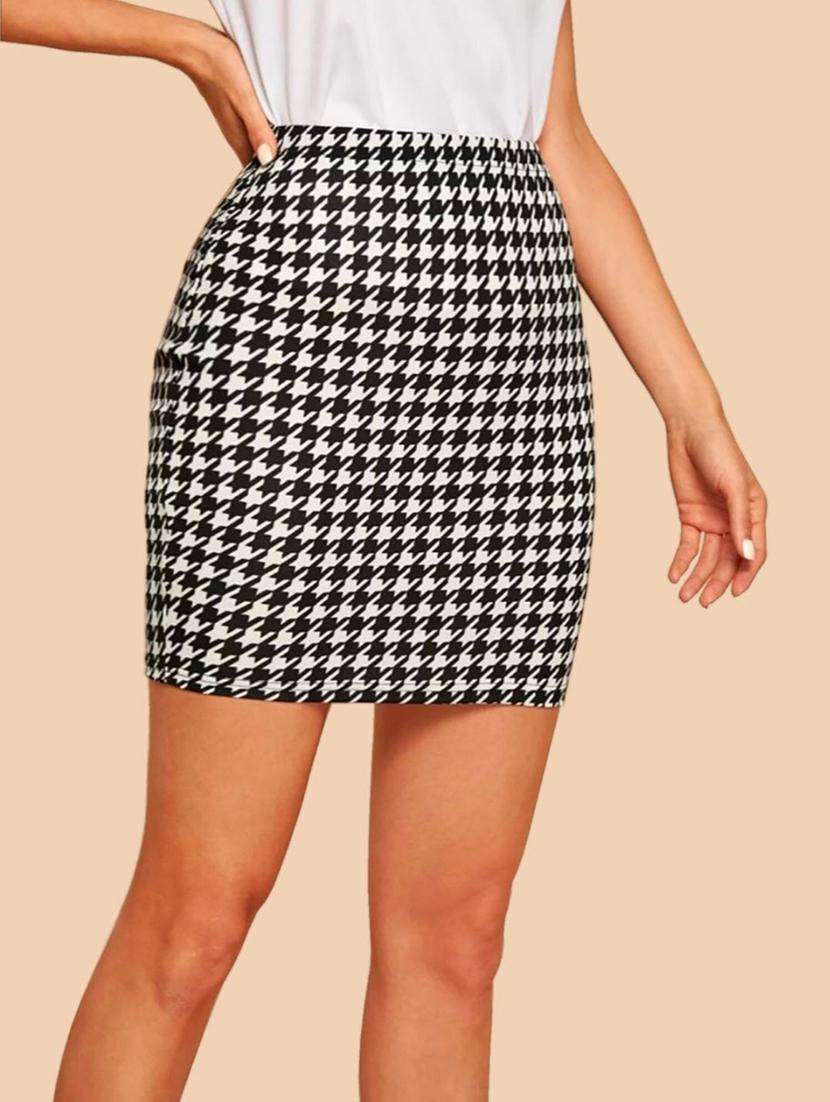 women houndstooth print high rise bodycon skirt - 21926630 - Zoom Image - 0