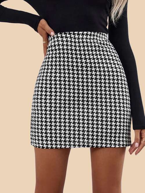 women houndstooth print high rise bodycon skirt - 21926631 -  Standard Image - 0