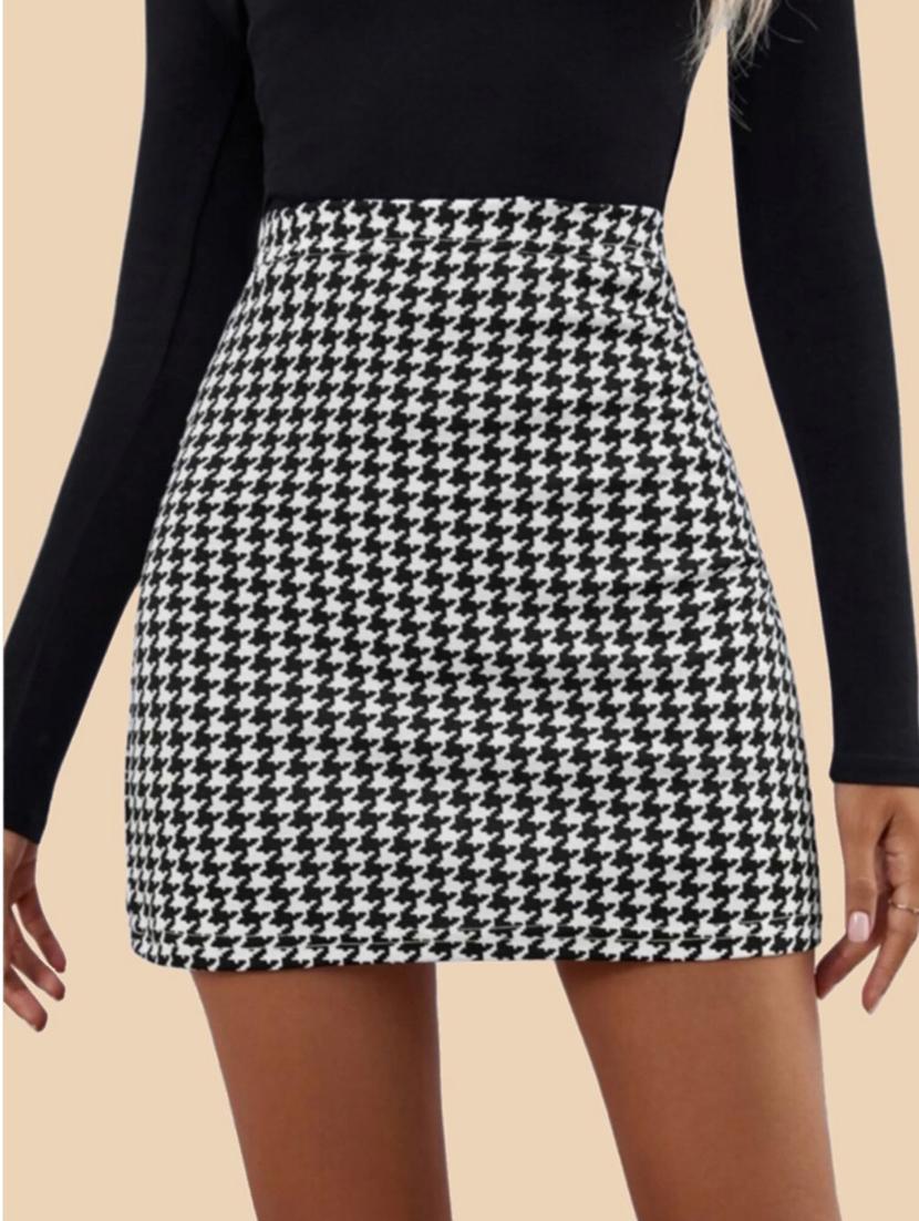 women houndstooth print high rise bodycon skirt - 21926631 - Standard Image - 4