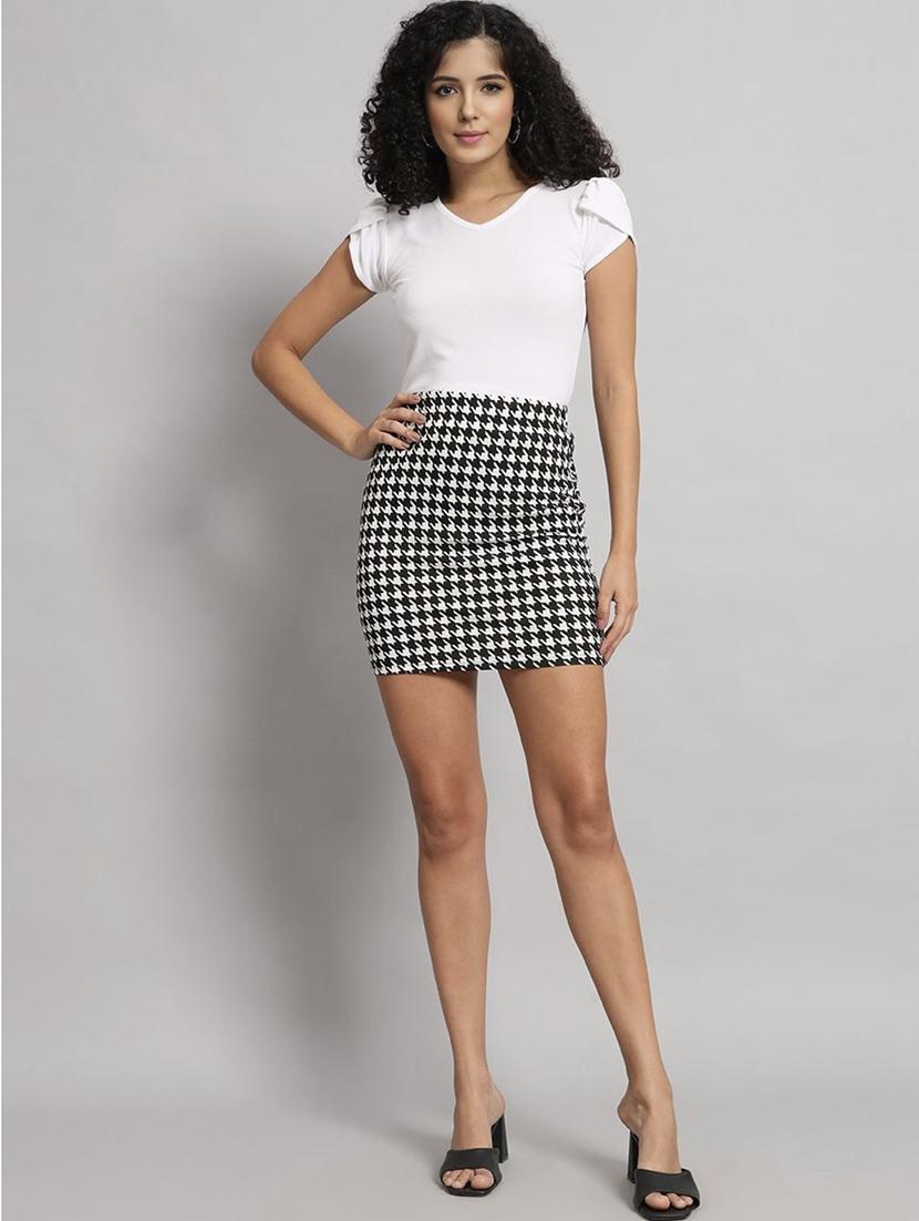 women houndstooth print high rise bodycon skirt - 21926632 -  Standard Image - 1