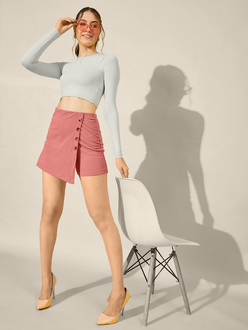 women solid high rise regular fit skorts - 21926641 - Standard Image - 4