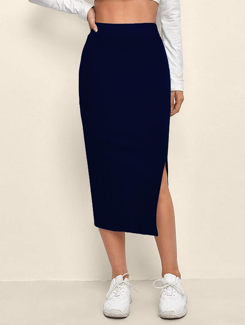 women solid high rise bodycon skirt - 21926645 -  Standard Image - 1