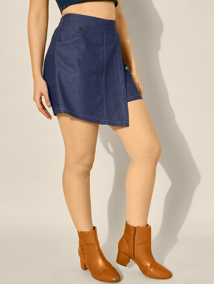 women solid high rise regular fit denim skorts - 21926647 -  Standard Image - 1